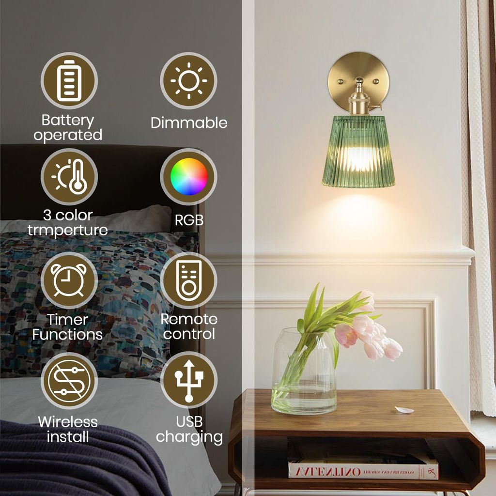 Vintage Rechargeable Wall Lamp RGB Colorful light bulb remote control bedroom bedside lamp with glas