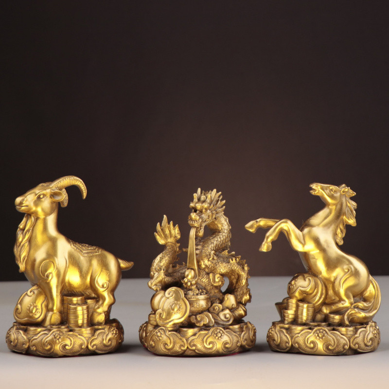 รอบด้านล่างทองแดง Ruyi Zodiac เครื่องประดับรอบด้านล่าง Zodiac Home Office โลหะหัตถกรรมทองแดง Zodiac 