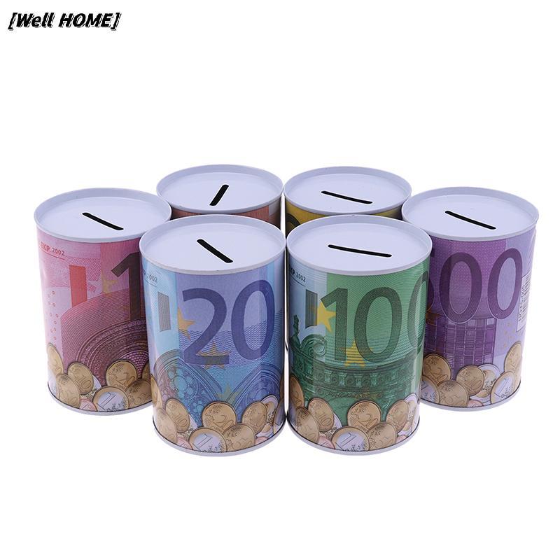[Well HOME] Euro Dollar Money Box Safe กระบอก Piggy Bank Bank Bank สําหรับกล่องฝากเหรียญ สต็อกใหม่