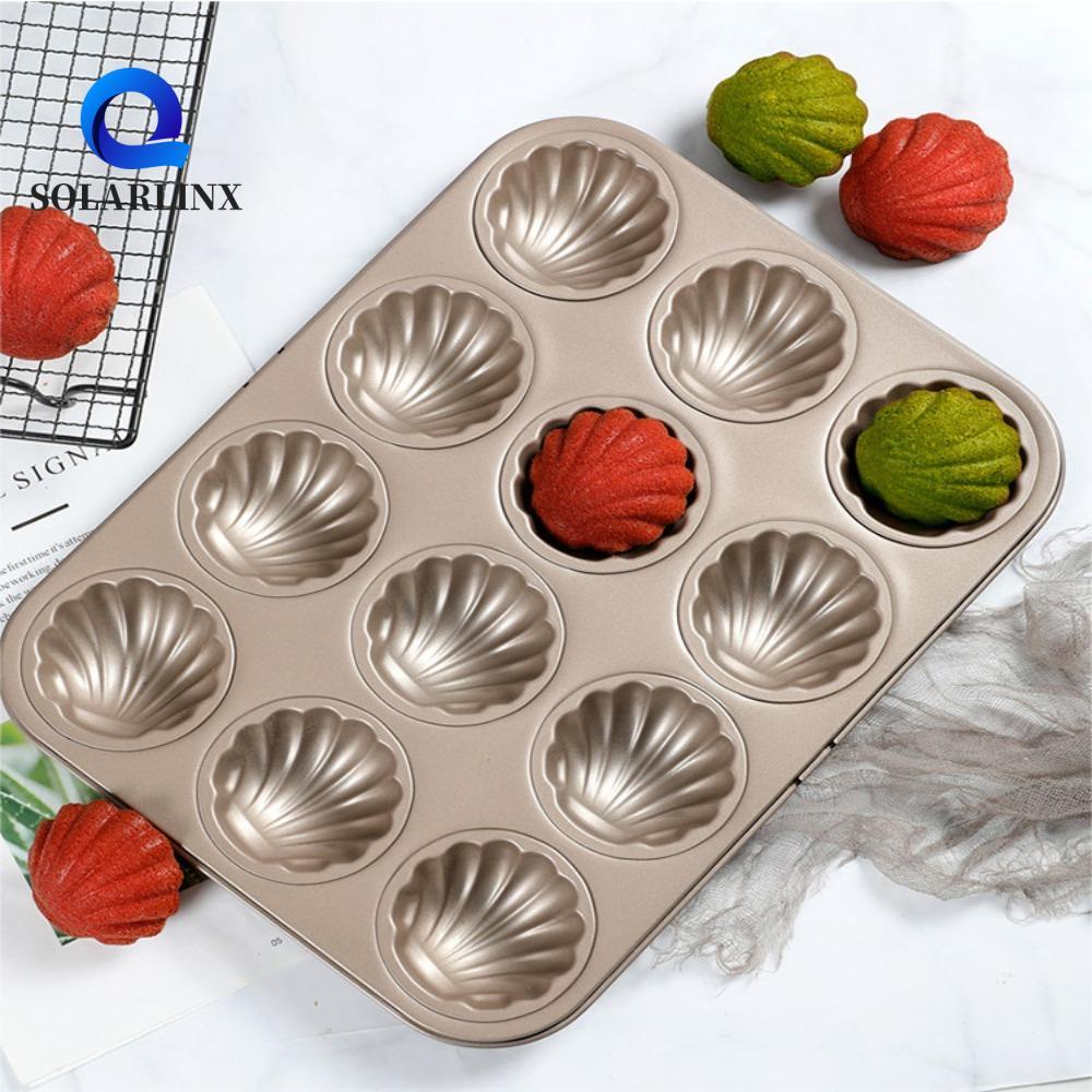 SOLARLINX Madeleine แม่พิมพ์เค้ก, 4/6/9/12 Cavities แม่พิมพ์เค้กรูปเปลือกหอยเหล็กคาร์บอน, เครื่องมืออบ Mini Light Gold Nonstick Muffin Pan Cookies