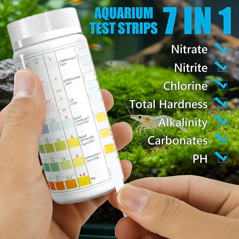 100pcs Aquarium Test Strips 7 in 1 Fish Tank Test Kit น้ําจืดน้ําเค็ม Aquarium Water pH Test Strips 