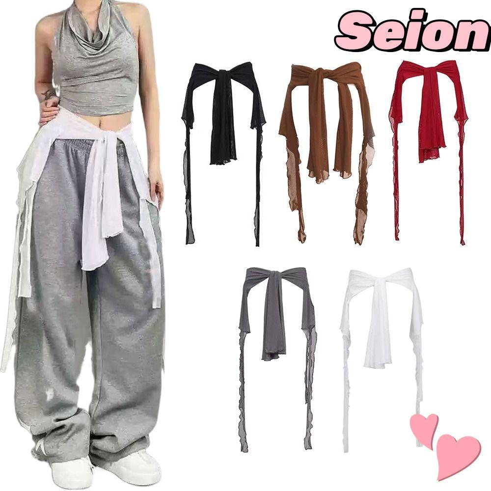 SEION Jazz Dance Scarf, Streetwear Irregular Hip-hop Scarf, See Through Harajuku High เอว Y2K เข็มขัด