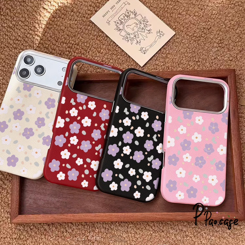 เคสไอโฟน15เคสหนังลายดอกไม้ น่ารัก สีคละ สไตล์ฮิต สำหรับ iPhone AIR 11 17 13 14 15 16 12 Pro Max 16 7 8 15 Plus XR X