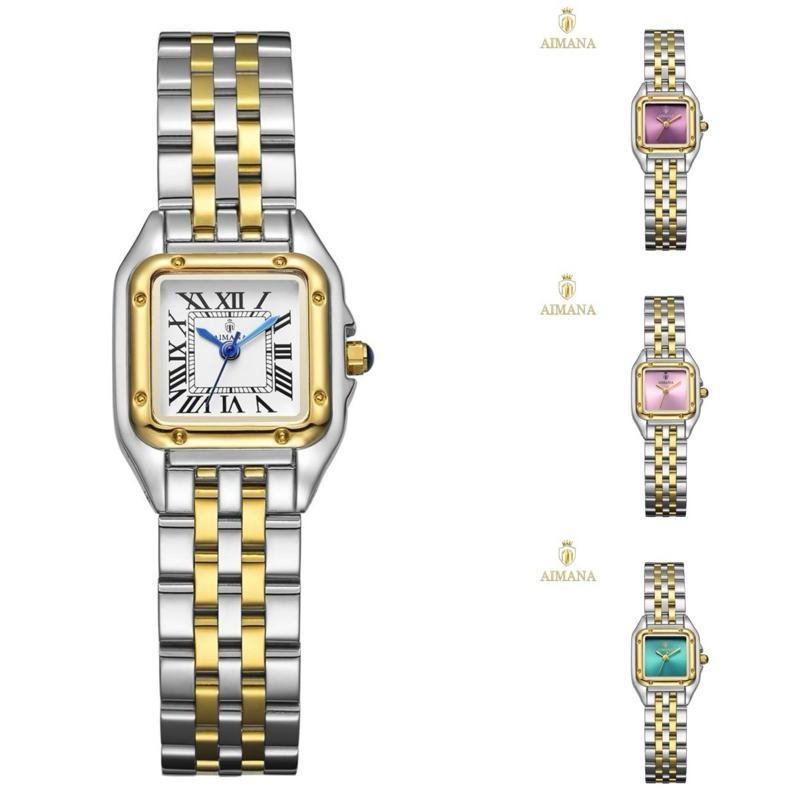 AIMANA นาฬิกาข้อมือผู้หญิง รุ่น 8633 สายสแตนเลส Silver-Gold ขนาดหน้าปัด 24 มิล หนา 9 มิล