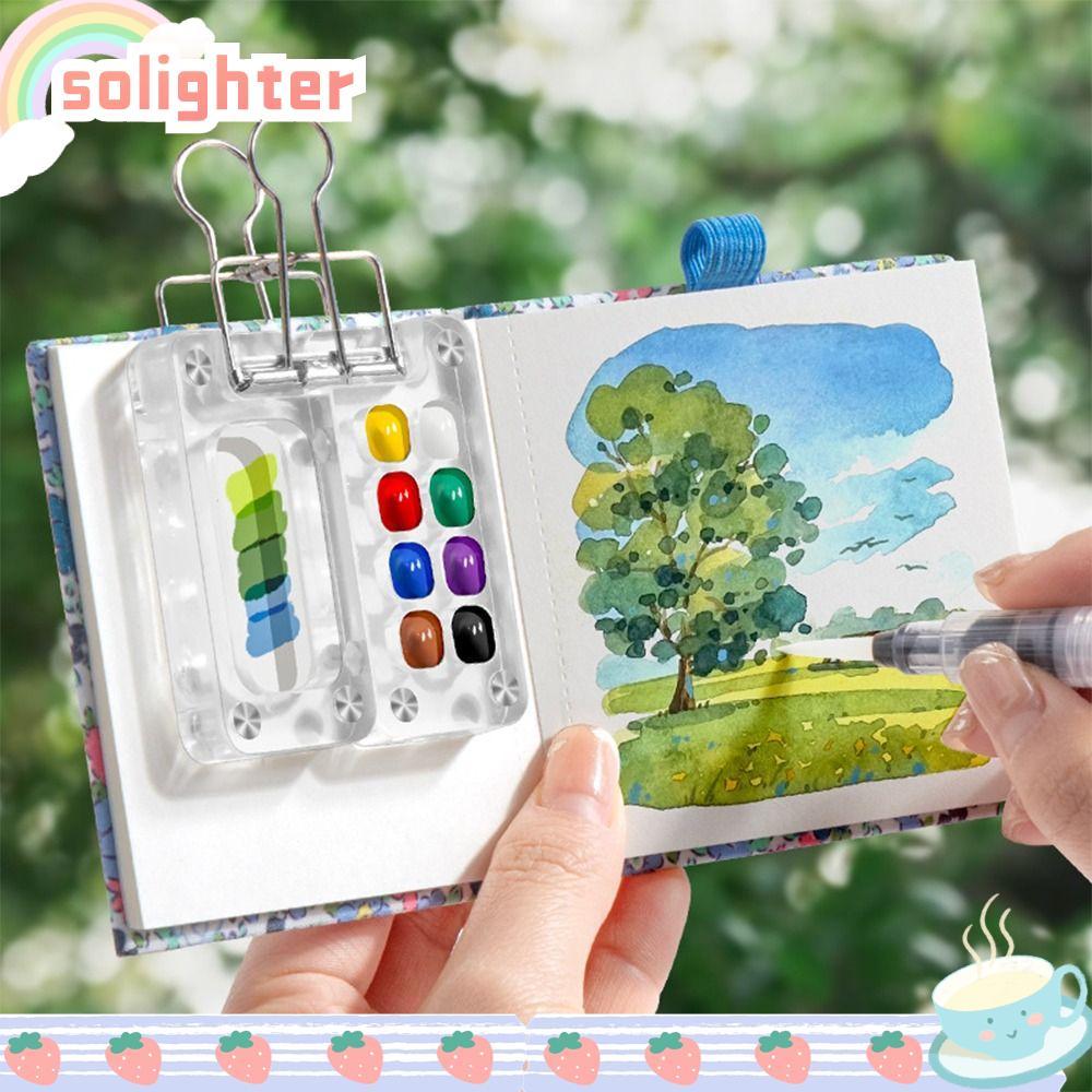 SOLIGHTER หนังสือวาดภาพสีน้ํา,สมุดวาดภาพ 300 กรัมหนาแบบพกพา, Square Mini Pocket Sketchbook Art Painting