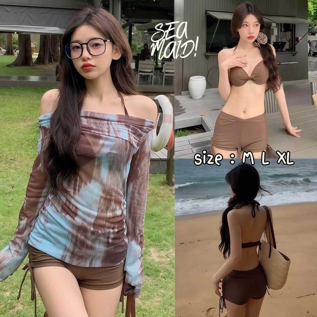 SEA MAID ชุดเซ็ทว่ายน้ำ ชุดว่ายน้ำทะเล บิกินี่ 3 ชิ้น สไตล์สวย มีไซส์ M-XL | น้ำหนัก 40-65 กก. Y117