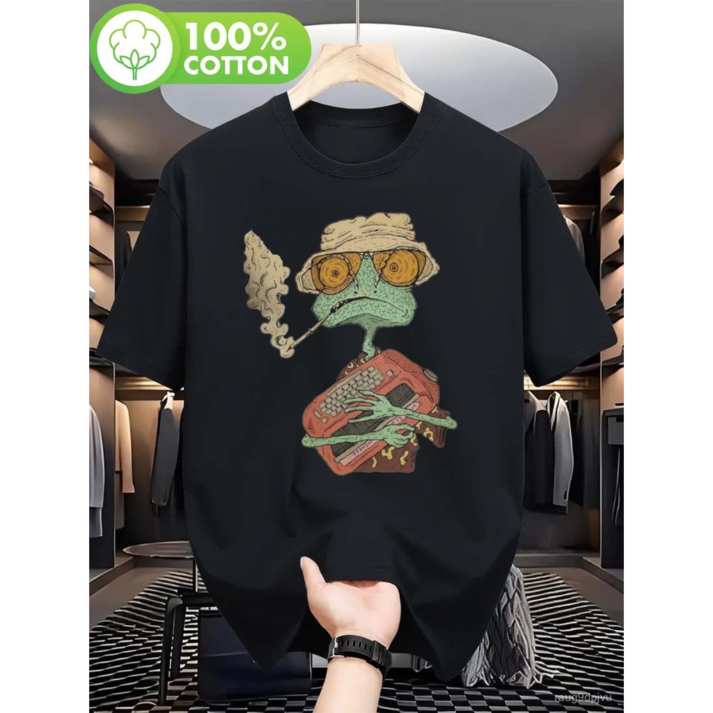เสื้อยืดผู้ชาย Rango & Fear and Loathing in Las Vegas ลายมอนสเตอร์สีเขียวสูบบุหรี่ สไตล์รีโทร - ผ้าฝ