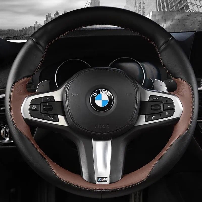 100% สําหรับ BMW M Sport G30 G31 G32 G14 G15 G16 X3 G01 G02 มือเย็บสีดําสีน้ําตาลหนังแท้หนังนิ่มพวงม