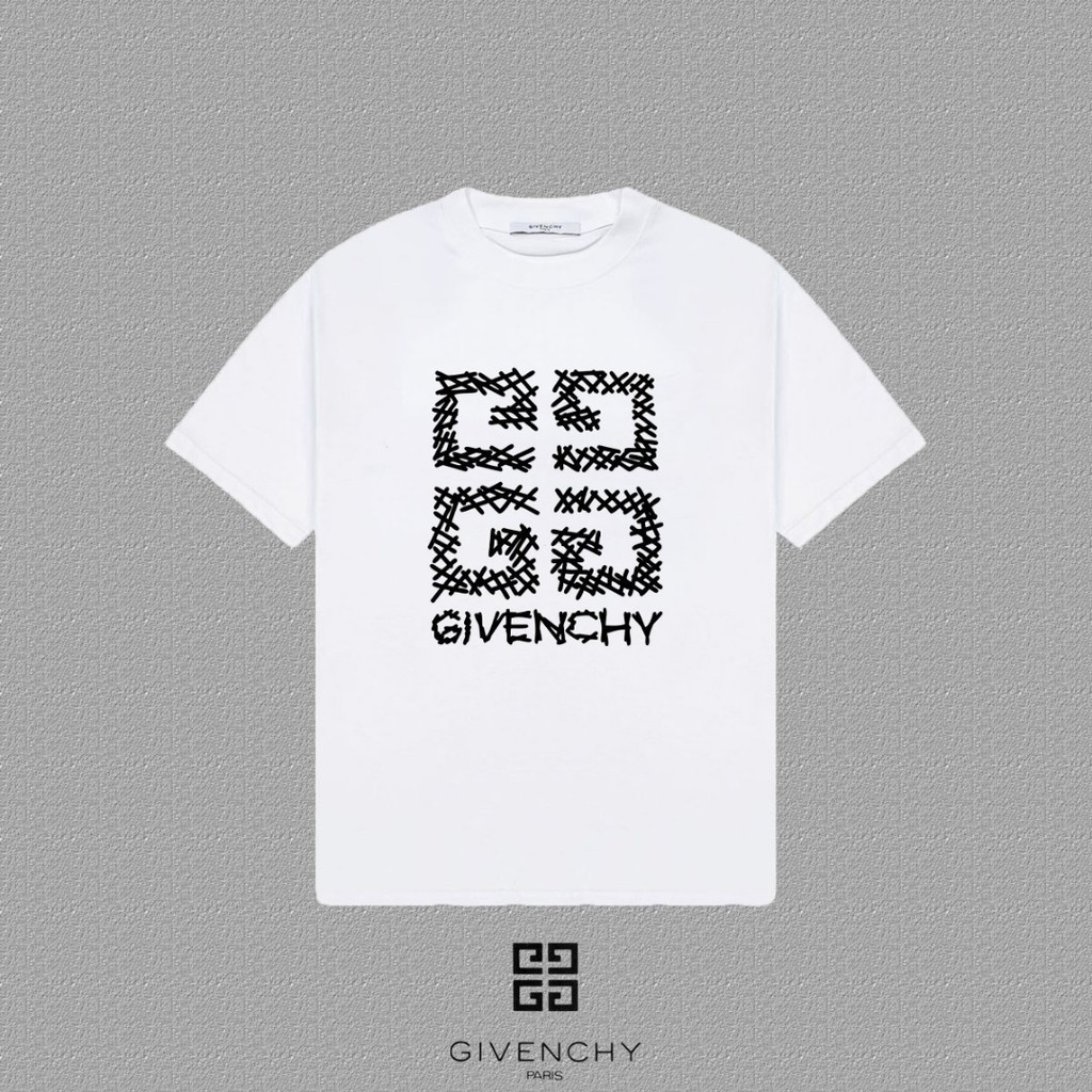 GIVENCHY/GIVENCHY/6XL คลาสสิกรอบคอแขนสั้นเสื้อยืดผู้ชายผู้หญิงสไตล์ขนาดใหญ่อเมริกันอินเทรนด์เรียบง่า