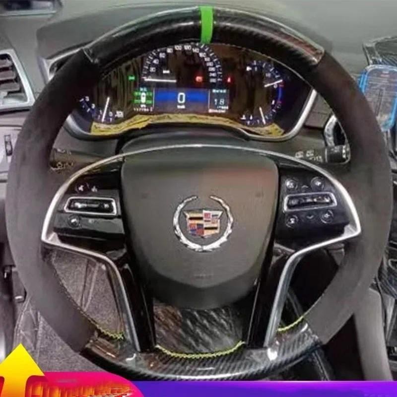 สําหรับ Cadillac XT5 XTS SRX CT6 เย็บมือลื่นสีดําหนังนิ่มคาร์บอนไฟเบอร์พวงมาลัยรถ