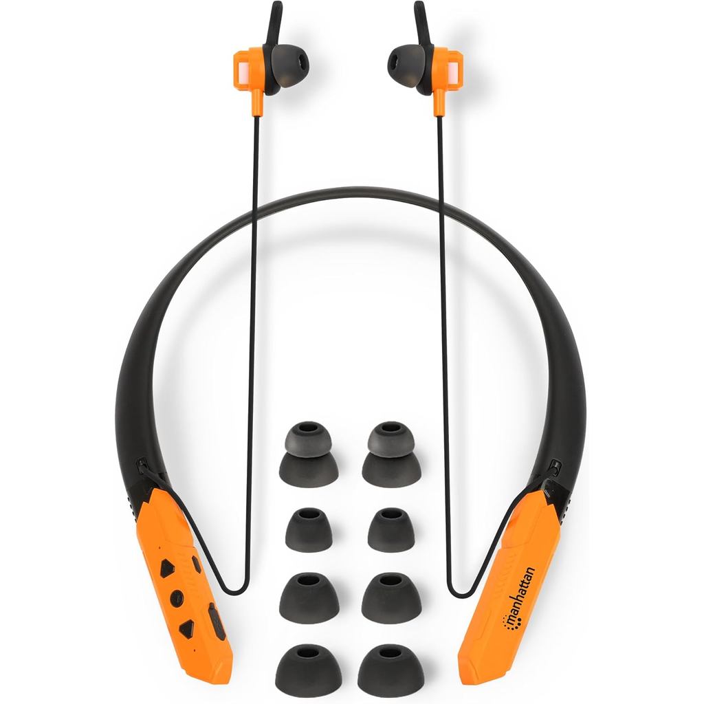 MANHATTAN หูฟังไร้สายแบบคล้องคอ Bluetooth . หูฟัง Earbud ทํางานพร้อมเวลาเล่น 15 ชม. Noise-Isolating 