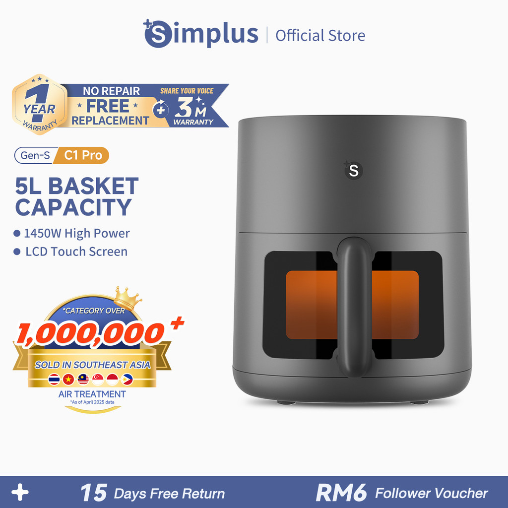 Simplus Digital Air Fryer 5L 1450W Multi-functional Digital LED Screen Touch Smart Sensing Power OFF
