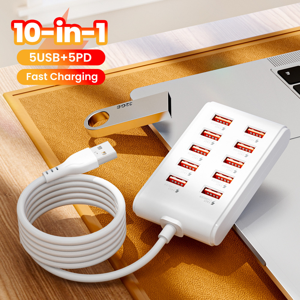 ปลั๊กไฟ 10-in-1 10USB ปลั๊กชาร์จเร็ว 480Mbps ปลั๊กไฟข้อมูล