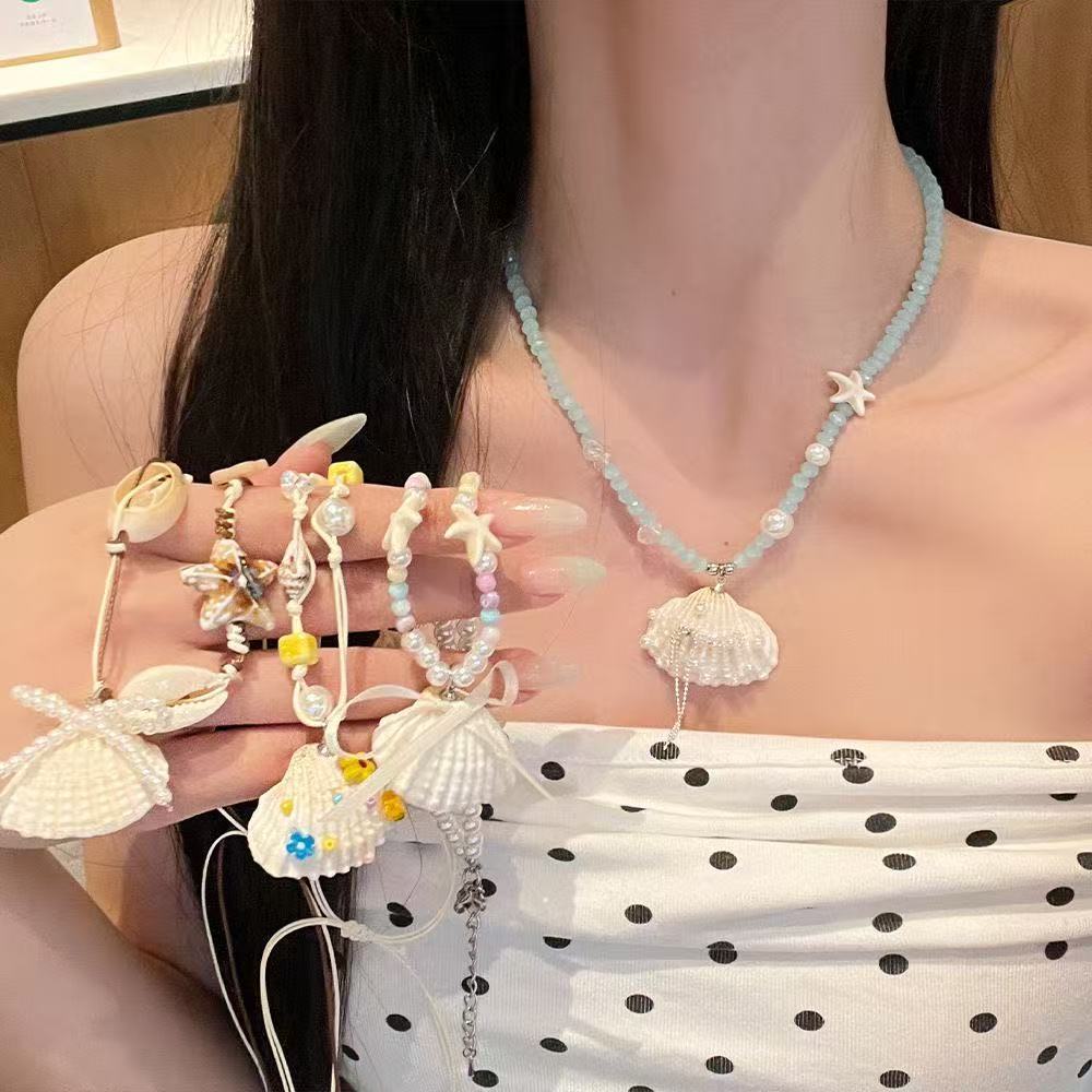 สร้อยคอมุกเปลือกหอย ประดับด้วยกระดูกและโซ่ สไตล์ริมทะเล เหมาะสำหรับเป็นของขวัญ