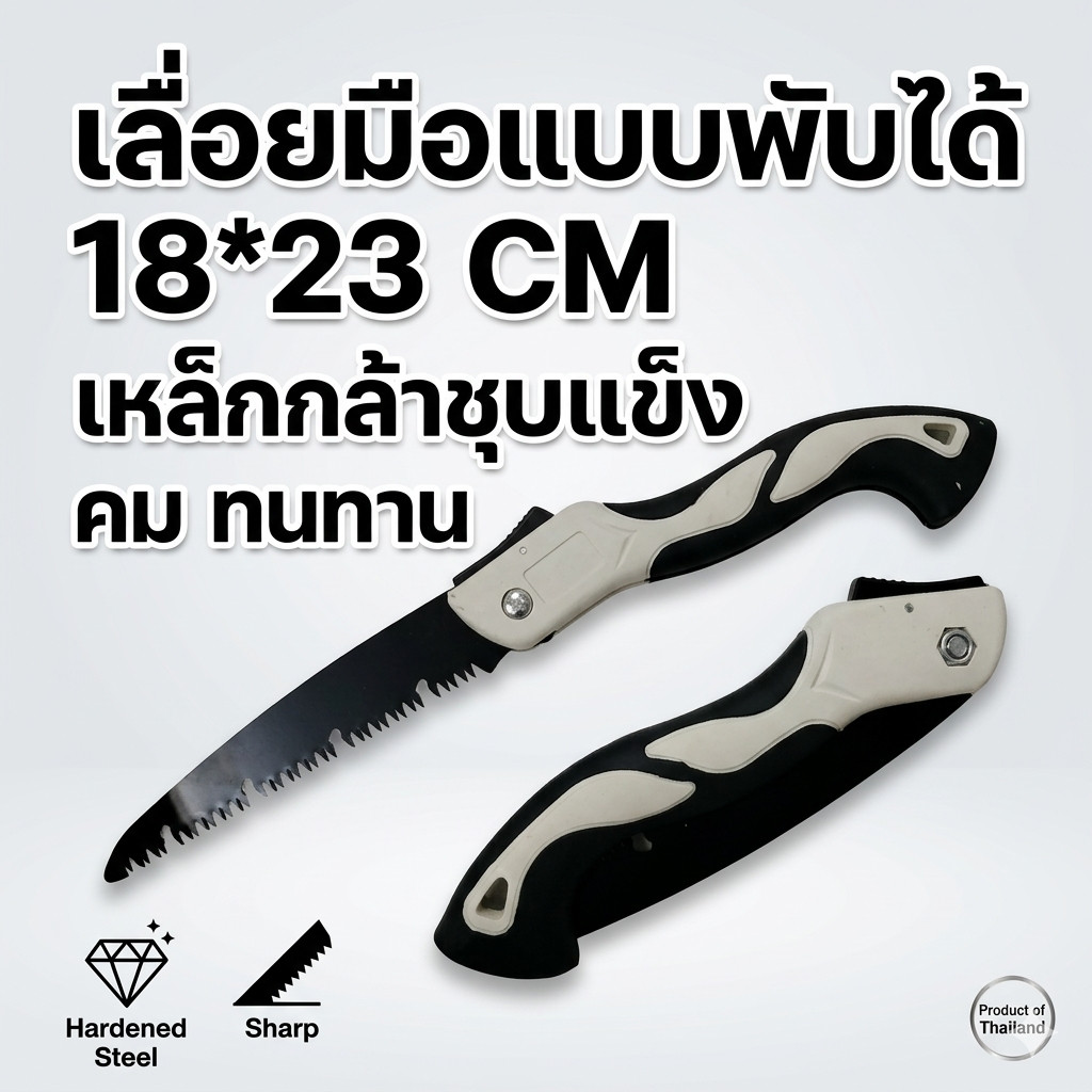 เลื่อยมือแบบพับได้ ขนาด 18×23 ซม. พับเก็บได้ พร้อมตัวล็อคใบเลื่อยเพื่อความปลอดภัย