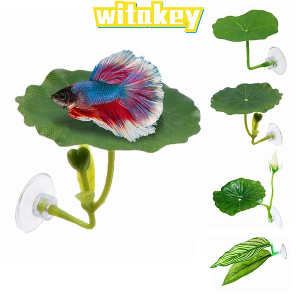 WITAKEY การตกแต่งตู้ปลา ใบไม้ปลอม ที่นอนใบไม้สําหรับปลากัด นอนเล่น พักผ่อน จําลองใบบัว วางไข่ ทำให้ตู้ปลาสวยขึ้น