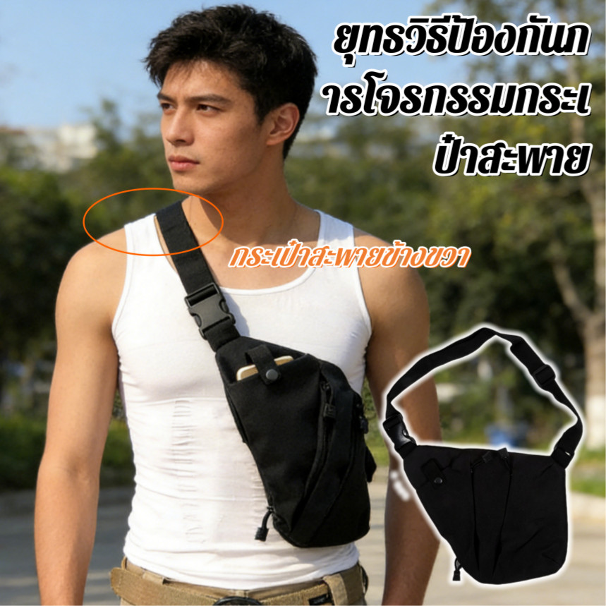 กระเป๋าสะพายไหล่แบบป้องกันการโจรกรรม สะดวกสำหรับการสะพายบนไหล่และคาดหน้าอก