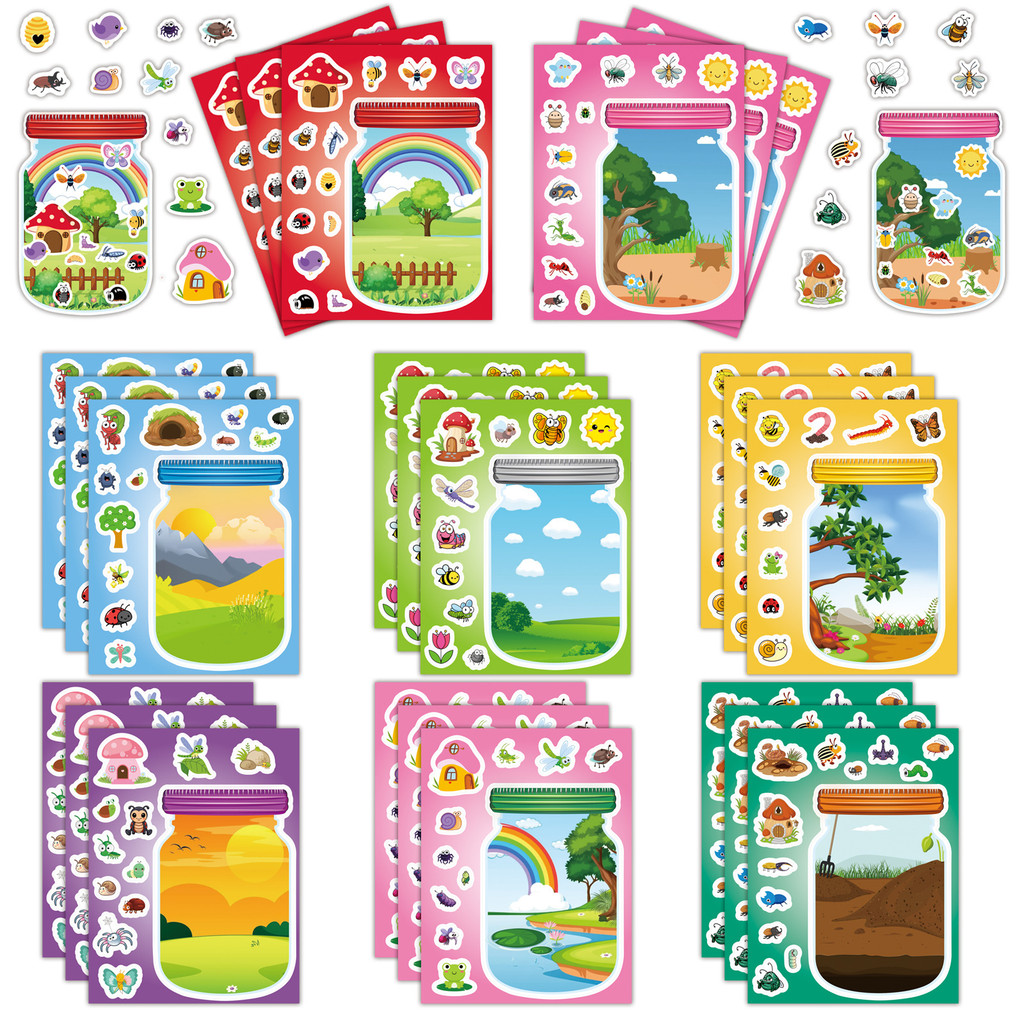 8ชิ้นการ์ตูนขวดโลกบัญชีมือ ทําเอง เกมปริศนาสติกเกอร์ตกแต่งสติกเกอร์กันน้ํา