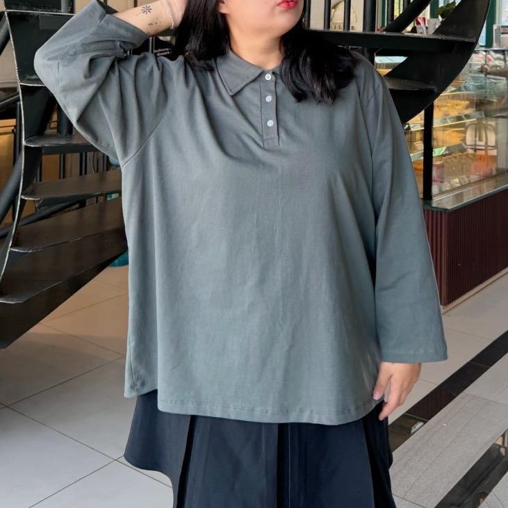 BASIC POLO เสื้อคอปกโปโล แขนยาว ผ้าคอตตอน อก 56-58นิ้ว