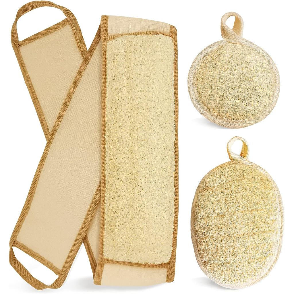 Loofah Sponge Back Exfoliating Scrubber Combo Set, Seep and Facial Loofah Pad