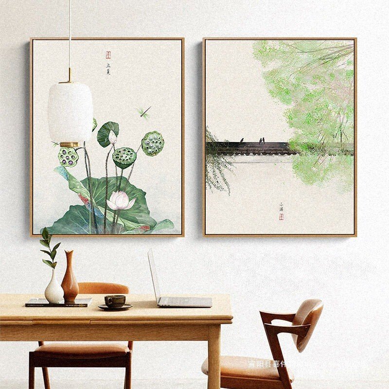 Su ภาพวาดตกแต่งแนวตั้งแขวนภาพวาดห้องนั่งเล่นห้องชา B & B ภาพจิตรกรรมฝาผนังใหม่จีนรุ่น Triple Study T
