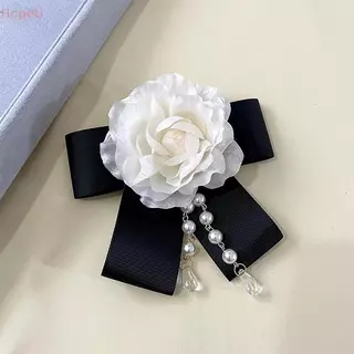 [HopeU] เข็มกลัดดอกไม้ Camellia แบบแฮนด์เมด อัญมณีไข่มุกและBow tie เครื่องประดับสำหรับคอและเสื้อ