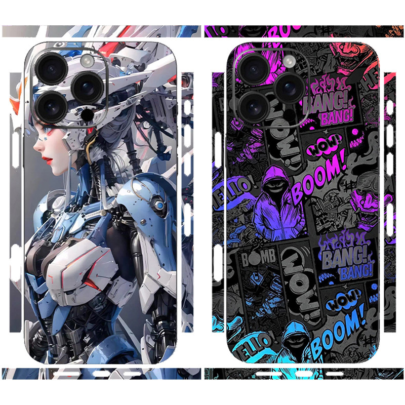สีสัน Mecha Decal ผิวสําหรับ iPhone 16 15 14 13 12 Pro Max กลับหน้าจอป้องกันฟิล์มสําหรับ IP16 IP15 Plus สติกเกอร์ – โปรปัง