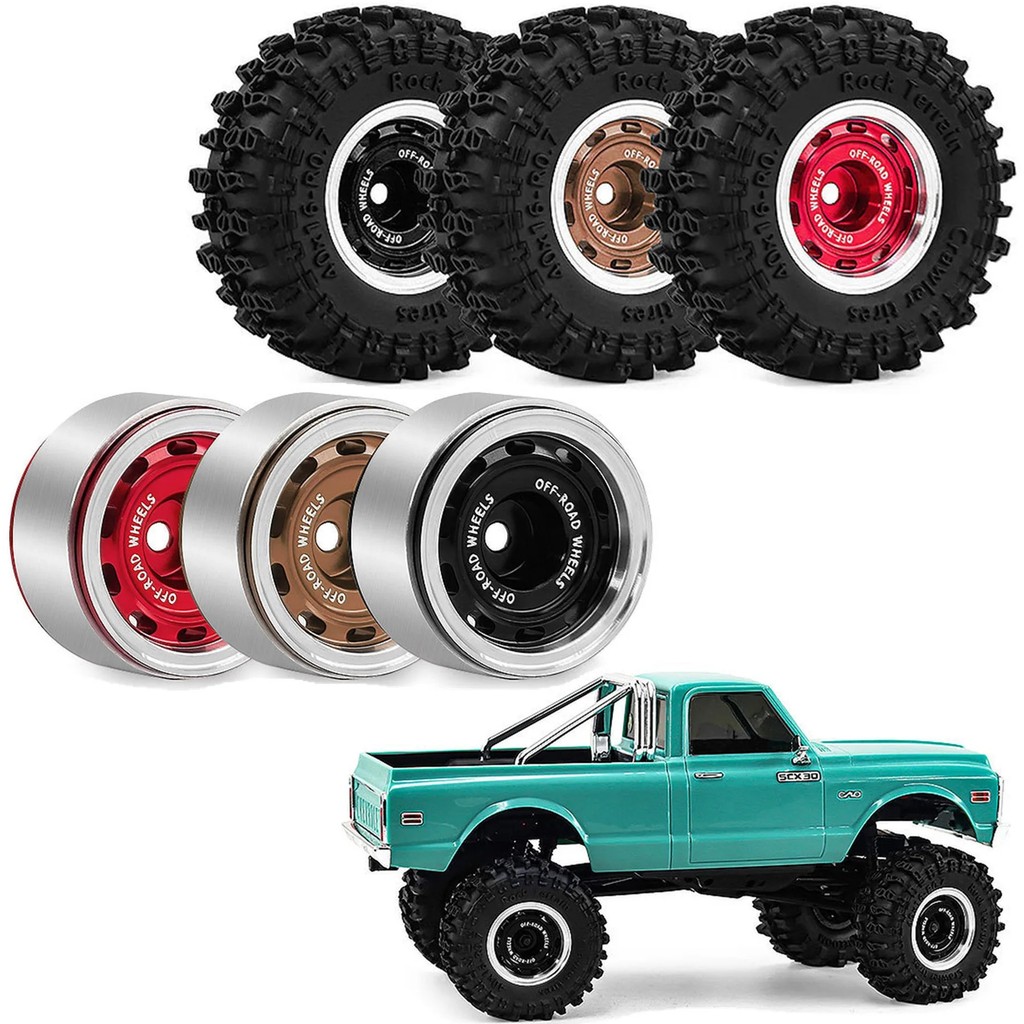 4pcs 0.7 RC Crawler ยาง OD 1.57 1/30 ยางนุ่ม All Terrain Tyres Beadlock ล้อขอบสําหรับ 1:30 1/32 Rock Mud รถ Axial SCX30