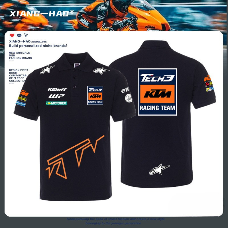 2026 เสื้อยืดผ้าฝ้าย  ชุดขี่มอเตอร์ไซค์ ชุดแข่งมอเตอร์ไซค์วิบากทีม KTM ฤดูร้อนสำหรับผู้ชาย ปกเสื้อ เสื้อโปโล