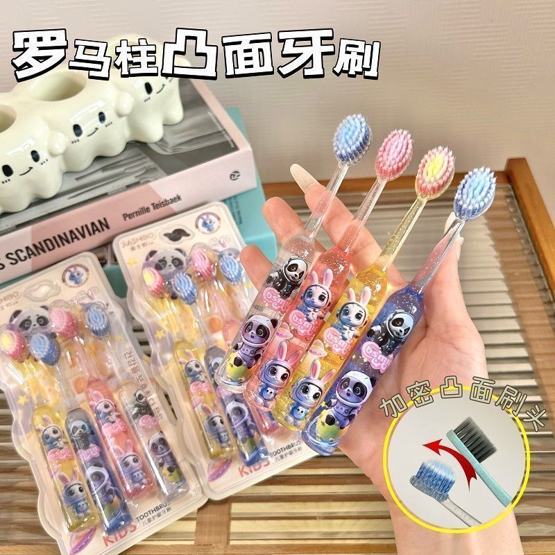 หมีกอดคริสตัลคอลัมน์โรมัน3-12ปีเด็กภูเขารูปนูนทําความสะอาดลึกเหงือกป้องกันแปรงสีฟันนุ่มครัวเรือน26/4/13
