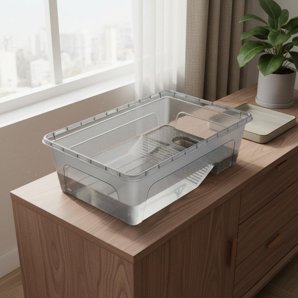 Non-Slip Ramp Turtle Enclosure พร้อมแพลตฟอร์ม Basking การออกแบบอเนกประสงค์ Amphibian Terrarium วัสดุ