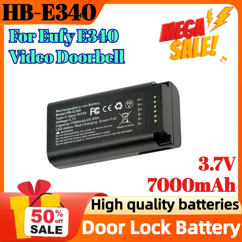 HB-E340 3.7V 7000mAh แบตเตอรี่ล็อคประตูสําหรับ Eufy E340 Video Doorbell แบตเตอรี่ลิเธียมไอออนแบบชาร์