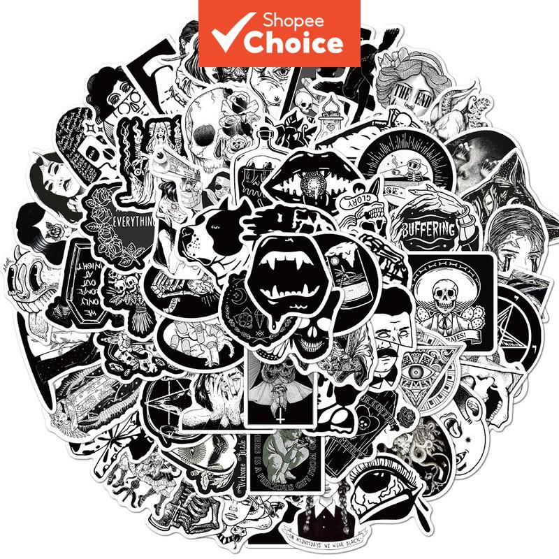 Punk Gothic สติกเกอร์ความงาม 500 ชิ้นสีดําสีขาวสติกเกอร์กันน้ําสําหรับสติกเกอร์โทรศัพท์แล็ปท็อปส่วนบ