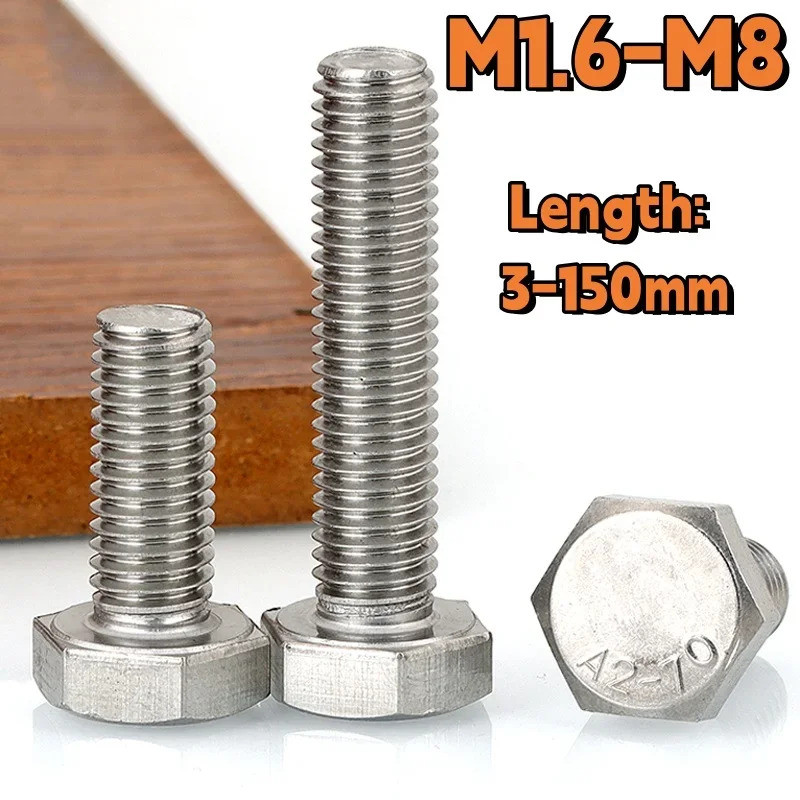 Hex Bolts M1.6 M2 M2.5 M3 M4 M5 M6 M8 A2-70 304 Stainless Steel External Hexagon Head Screws Bolts M