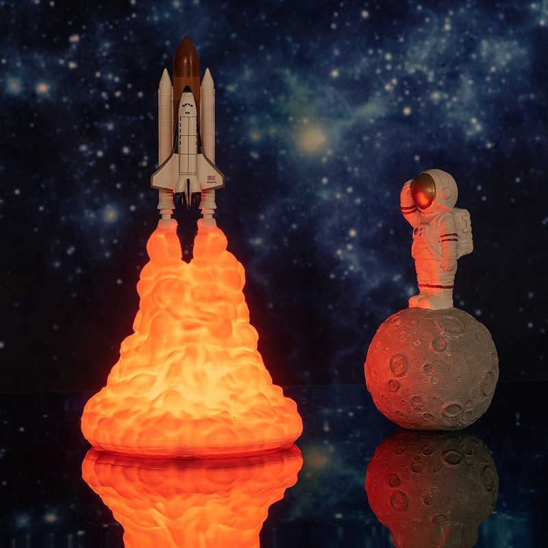 [NEW] 3D พิมพ์กระสวยอวกาศไฟกลางคืนสำหรับแฟนอวกาศดวงจันทร์จรวดโคมไฟเป็นของตกแต่งห้อง