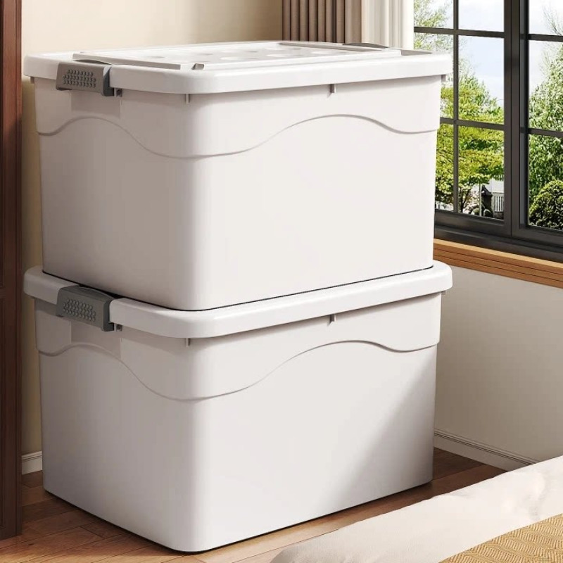 Win กล่องเก็บของ กล่องพลาสติก 60L 100L 200L กล่องเก็บของใหญ่ กล่องอเนกประสงค์ PP ฝาสไลด์ แบบพลิกได้