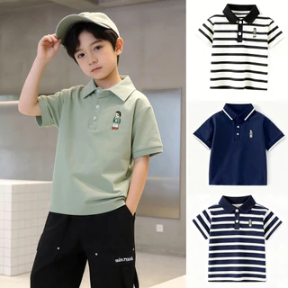 เสื้อโปโลเด็กผู้ชาย5 12ปี ลายปักแฟชั่น แขนสั้น คอปก เด็กผู้ชาย ยืดเด็กผู้ชาย เด็กโต