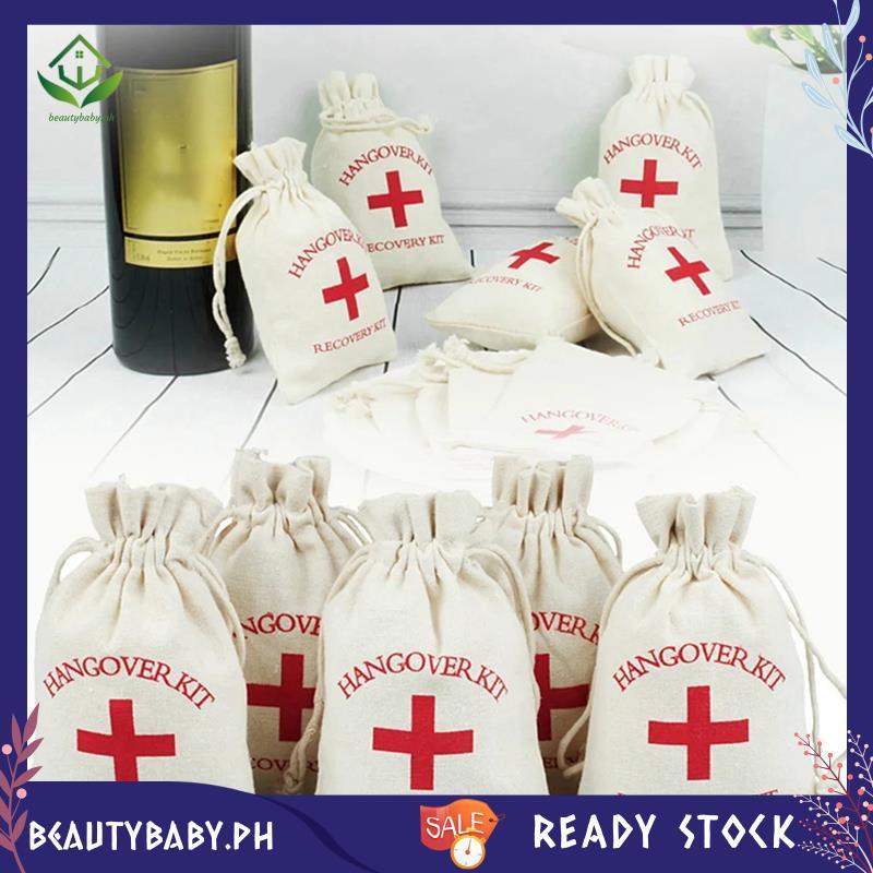 [beautybaby.ph] 50ชิ้นงานแต่งงานโปรดปรานผู้ถือกระเป๋าHangover Kitกระเป๋าสําหรับแขกสีแดงผ้าฝ้ายผ้าลิน