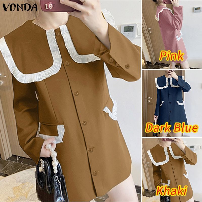 Vonda ชุดเดรสผู้หญิง มีรัฟเฟิล ออกแบบเป็นทรง A-line และคอกี้เปิดลง — صورة 3