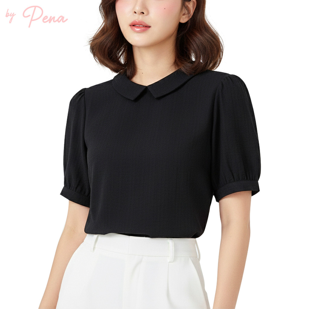 By Pena เสื้อเบลาส์ คอปก แขนสั้นสีพื้น BPSS122501
