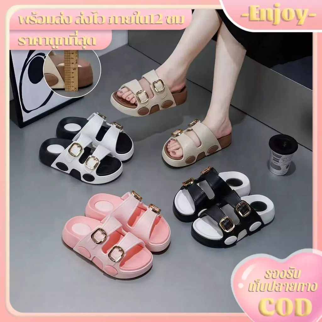 🍓EnJoy🍓 พร้อมส่ง (LT-8816) รองเท้าแตะแบบสวม เสริมส้นดีเทวสายคาดเก๋ ใส่ทำงาน ไปเที่ยวสถานที่ต่างๆ มี4สี