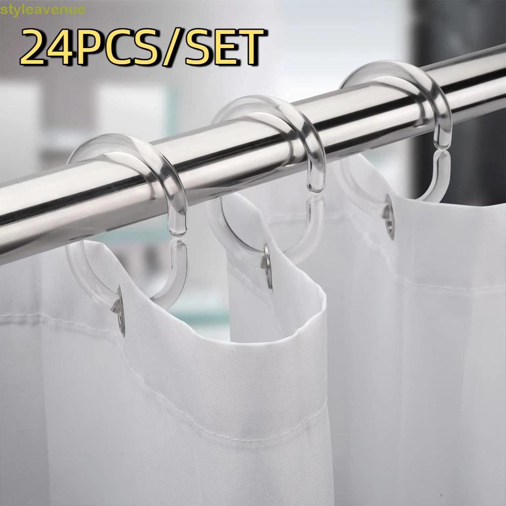 STYLEAVENUE 24 ชิ้นรูปตัว C,พลาสติกแหวนม่านอาบน้ําแบบใช้ซ้ําได้,สะดวกที่ถอดออกได้ล้างห่วงตาบอดในครัว
