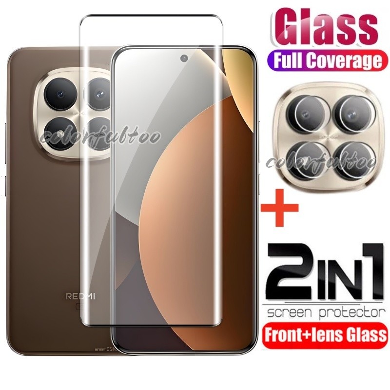 2 IN 1 9H กระจกนิรภัยสําหรับ Redmi หมายเหตุ 15 Pro Plus 15Pro + Note15 Note15Pro 5G 4G HD Clear 3D โค้งคลุมทั้งหมดกระจกป้องกันหน้าจอกลับกล้องเลนส์ฟิล์มฝาครอบ