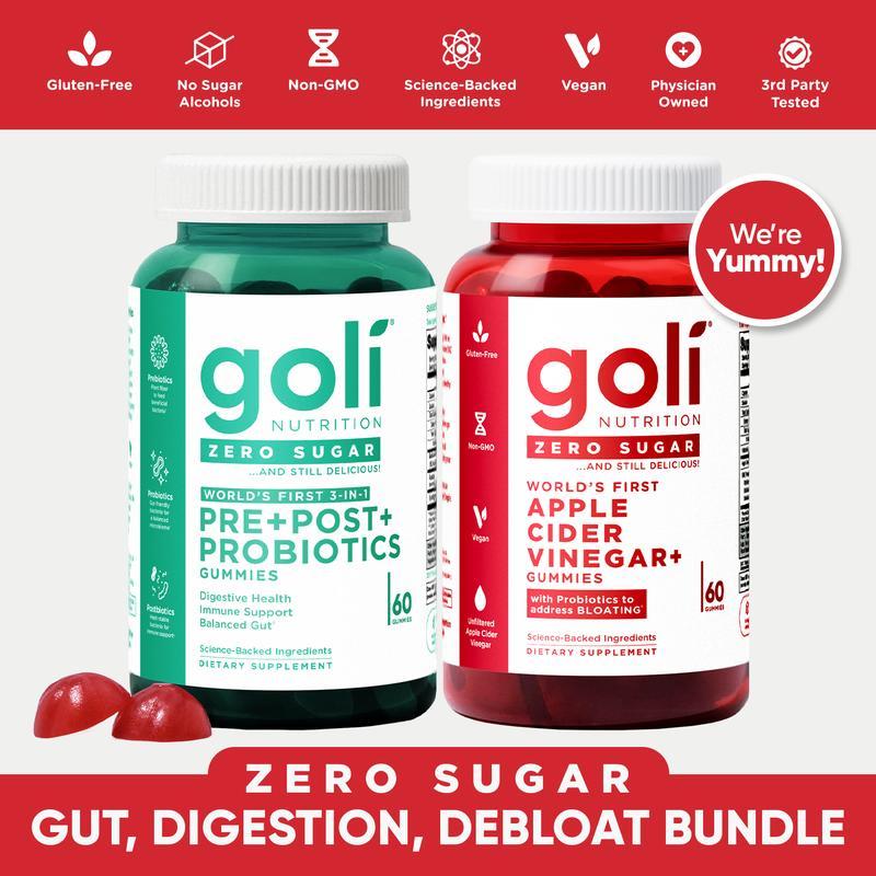 Gut, Digestiveon & Debloat Bundle - Goli Zero Sugar 3-in-1 Pre, Post, Probiotics + Apple Cider Vineg