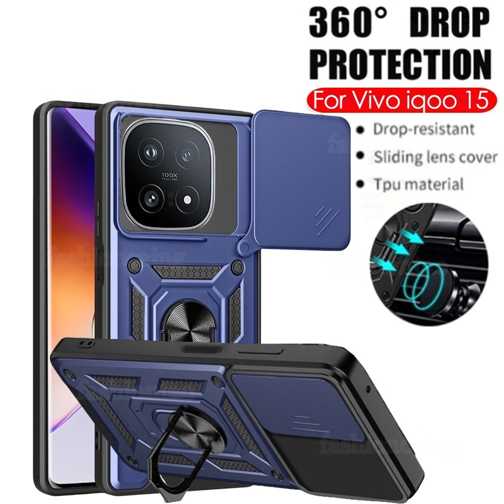สําหรับVivoiqoo15ปลอกสําหรับVivo iqoo 15 1 5 iqoo15 Vivoiqoo15 V2505A 2025 กันกระแทกเคสโทรศัพท์เกราะแหวนวงเล็บStent Pushกล้องเลนส์ป้องกันปกหลัง