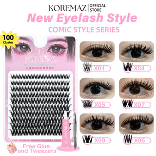 KOREMAZ ใหม่ขนตาชุดกาวและแหนบ DIY ขนตาปลอมหนานุ่มนํากลับมาใช…