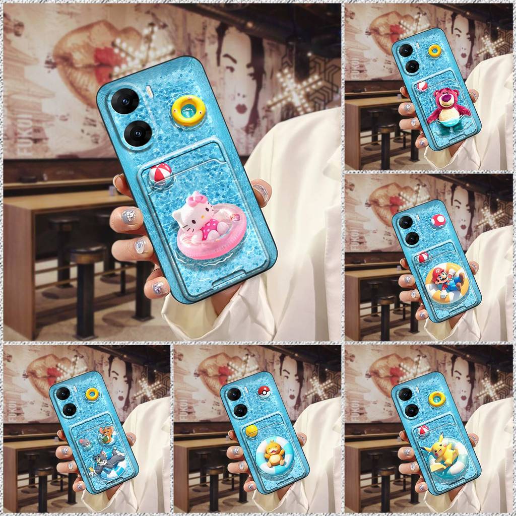 ปกเคสโทรศัพท์น่ารักสําหรับ VIVO V29E india ป้องกันฝุ่นสกปรกแฟชั่นออกแบบการ์ตูนช่องใส่การ์ดทนทานกันกร