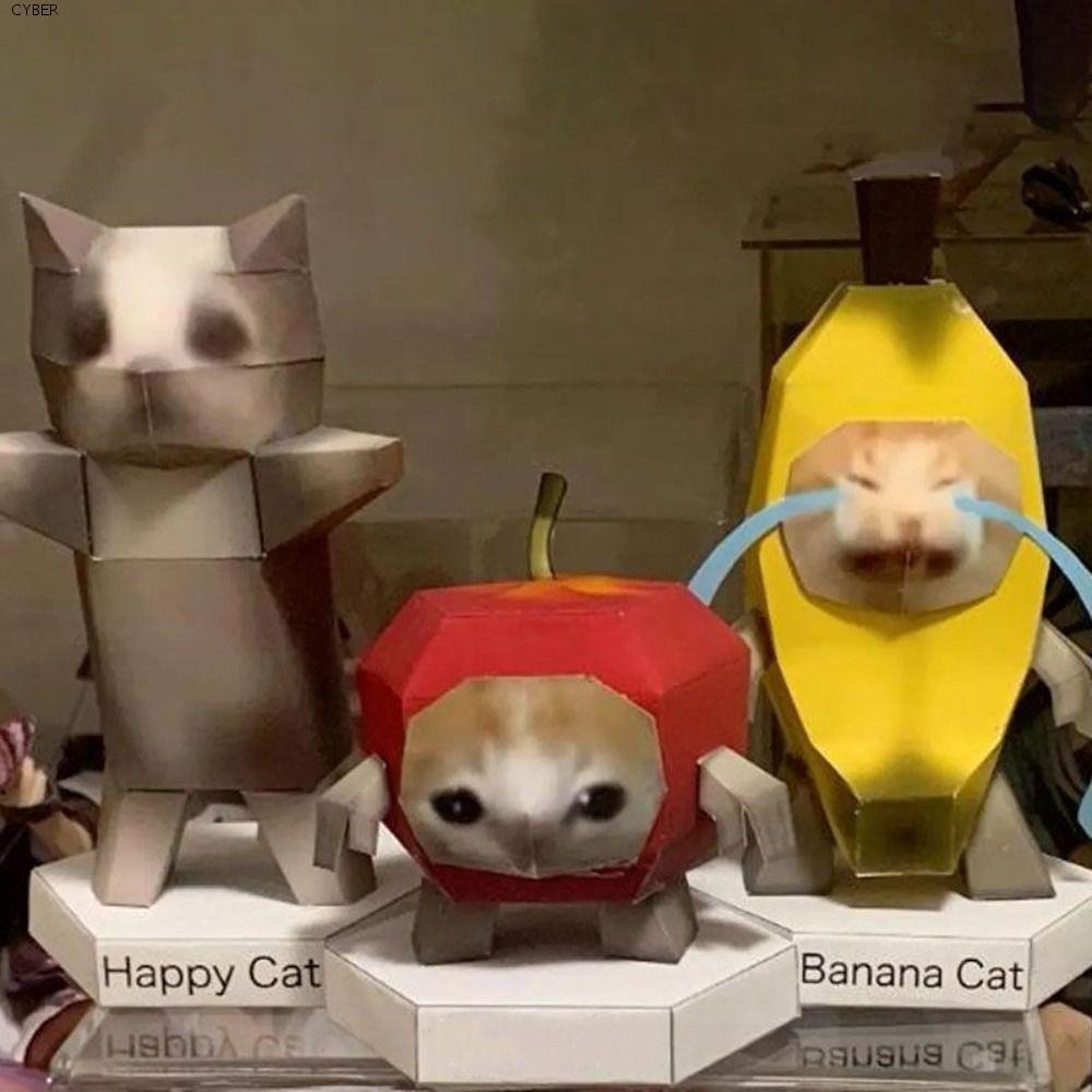 CYBER Cat Paper Model, Oiiao Cat Huh Folding By Myself 3D Folding Paper Cat, Creative Wondering Kitt