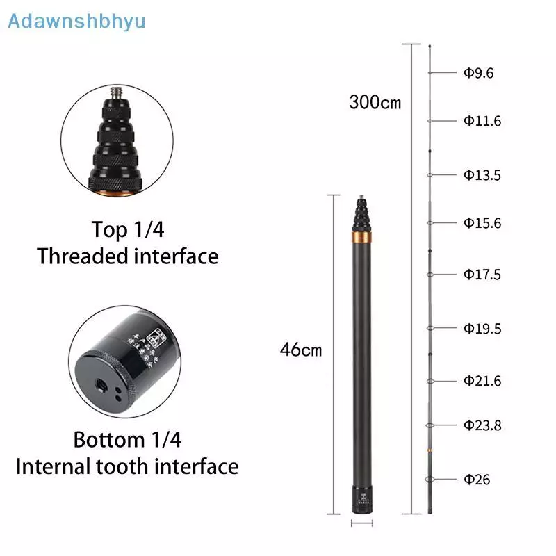 Adhyu 3M คาร์บอนไฟเบอร์ที่มองไม่เห็น Extended Edition Selfie Stick ปรับ Extension Pole สําหรับ Insta360 Panoramic กล้อง Action กล้อง TH thumbnail 6
