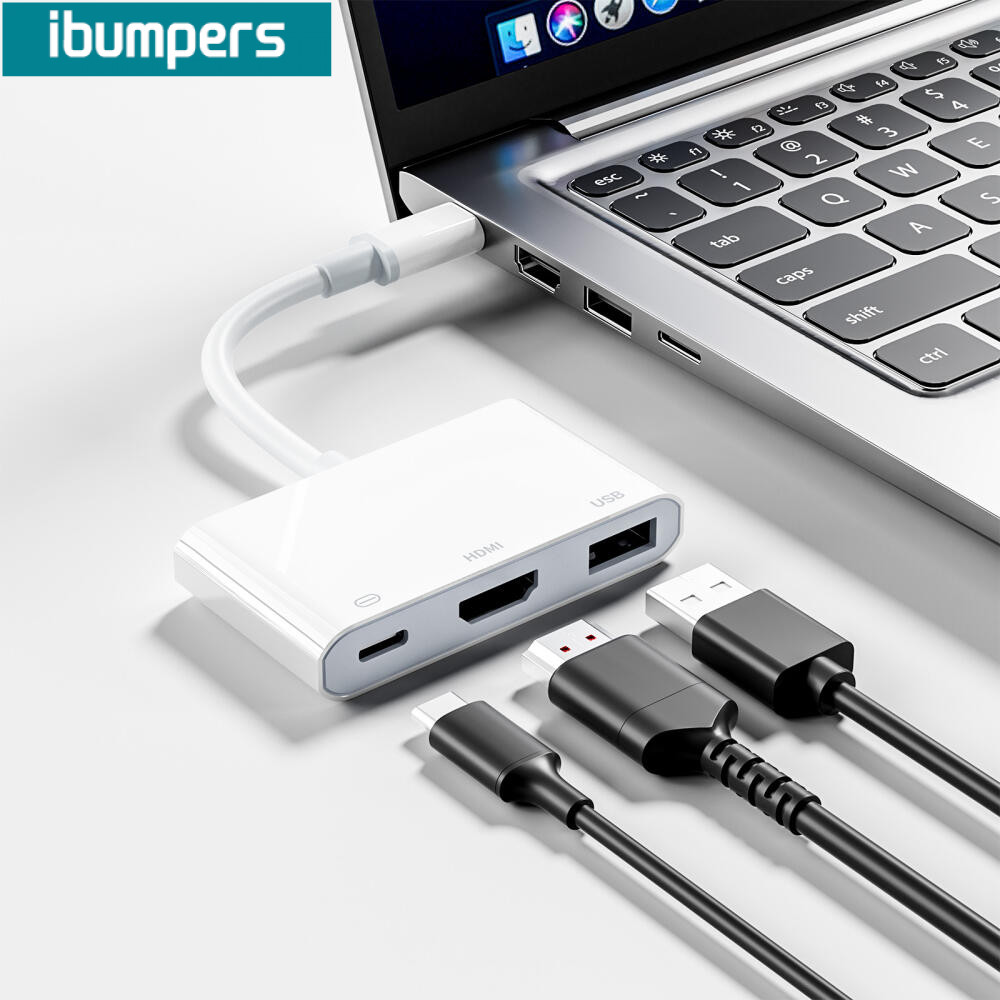 Ibumpers อะแดปเตอร์ USB C ถึง HDMI 4K เอาต์พุต 5Gbps USB 3.0 พอร์ตและ 100W Fast Charging USB-C Digit